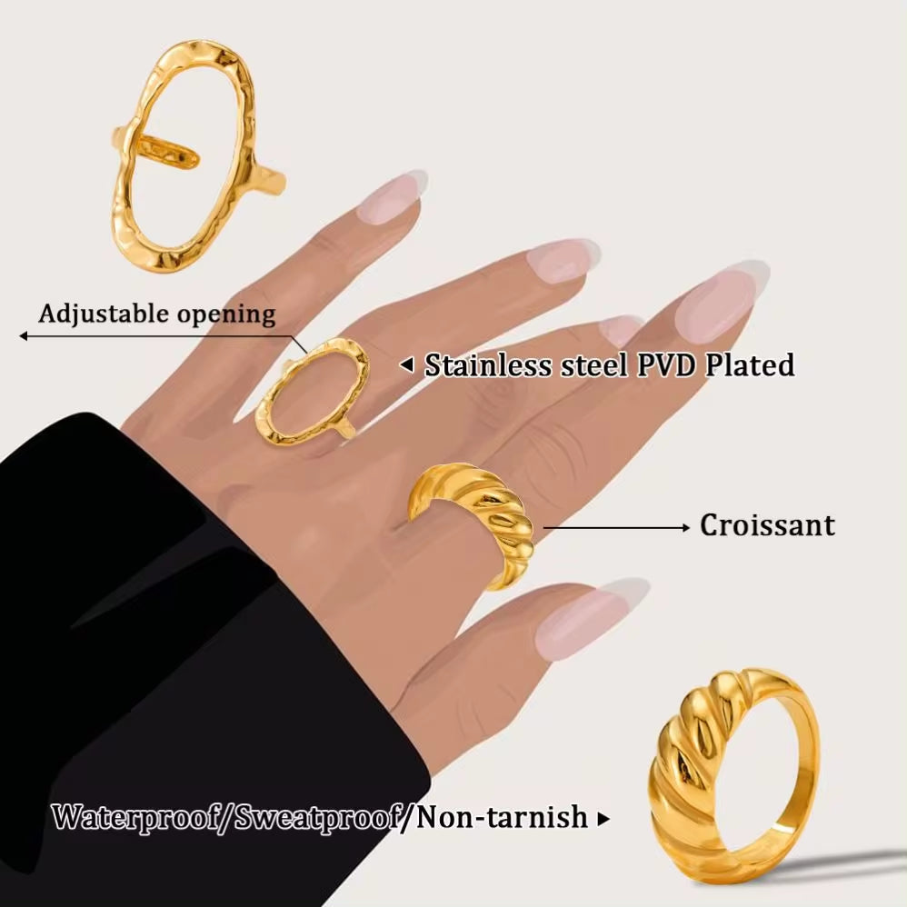 Punk Simple Oval round Rings Chic 18K Gold Plated Adjustable Opening Cuff Geometric Stainless Steel Ring for Women Men Unisex My Store