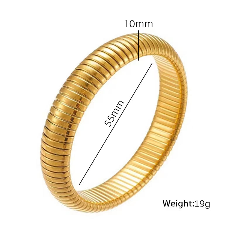 JEWELRY Fashion Stainless Steel Wide Face Bracelet Trendy Color Blocking Bracelet Stretchy Snake Bone for Women My Store