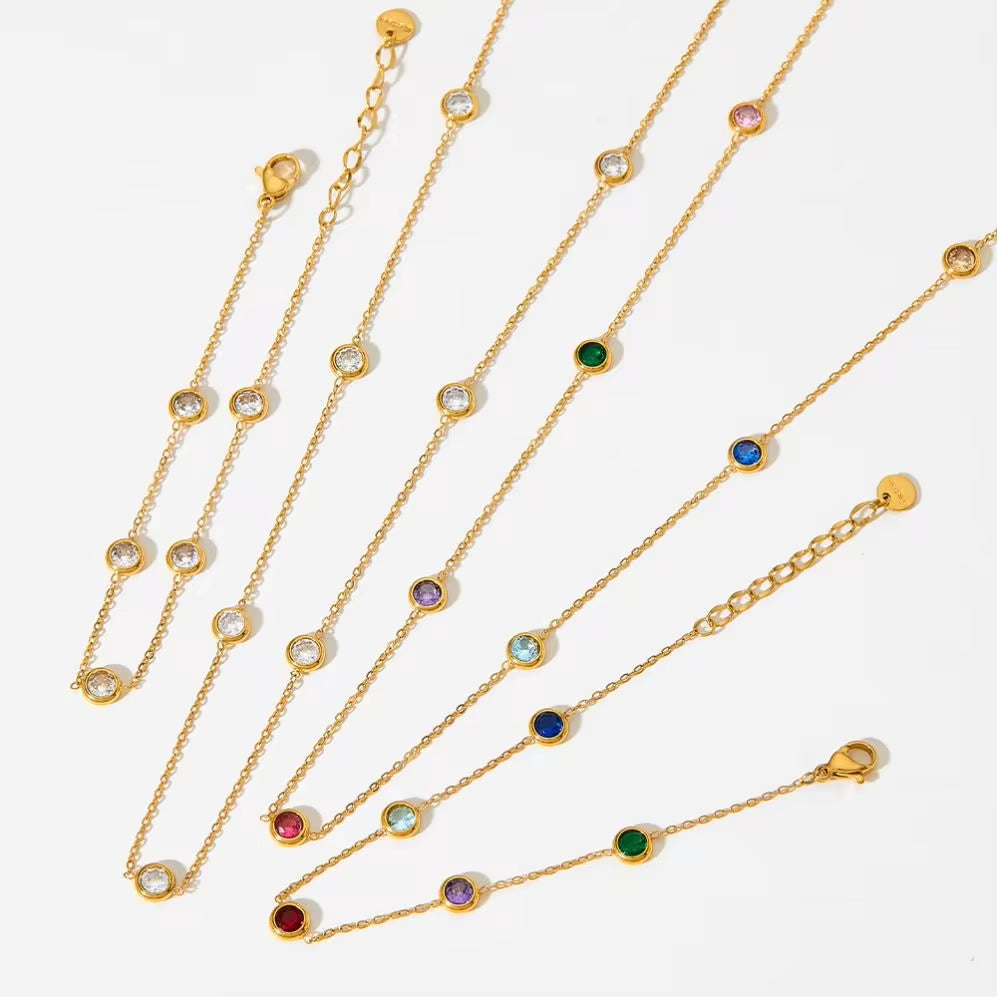 18K Gold-Plated Stainless Steel Thin Chain Ladies Elegant Zircon Bracelet Necklace Set My Store