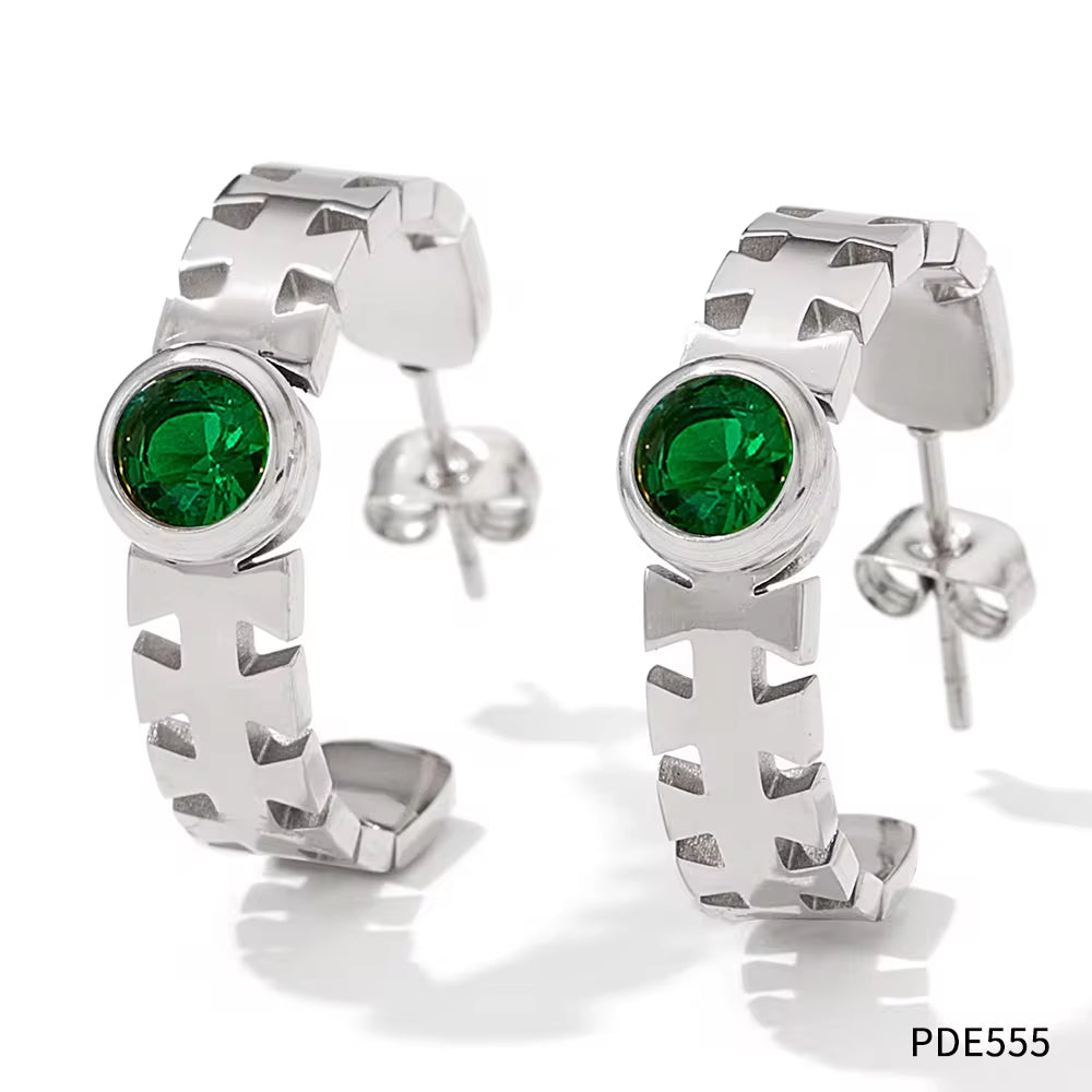 Wholesale Tarnish Free Jewelry 18K Gold Plated Stainless Steel Hook Earrings Colorful Cz Crystal Hoop Earrings for Women My Store