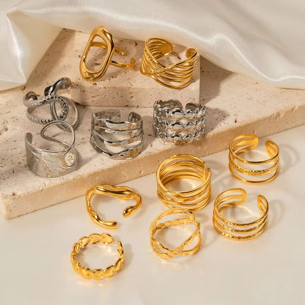 Simple Metally 18K PVD Gold Plated Stainless Steel Multi Layer Geometric Cross Open Adjustable Rings for Women My Store