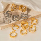 Simple Metally 18K PVD Gold Plated Stainless Steel Multi Layer Geometric Cross Open Adjustable Rings for Women My Store