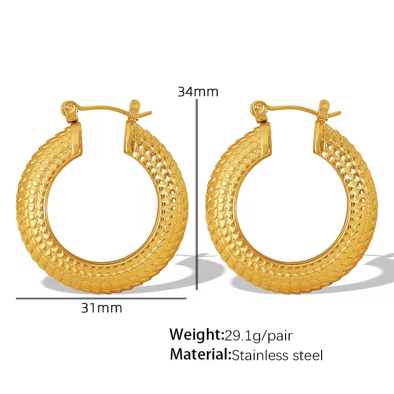 JEWELRY EH187 Wholesale Stainless Steel Gold Plated 18K Circle Earrings Textured U-Thread Earrings My Store