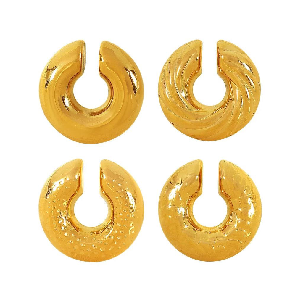 JEWELRY French Ear Bone Clip Stainless Steel Textured Gold Plated Earrings for Women My Store