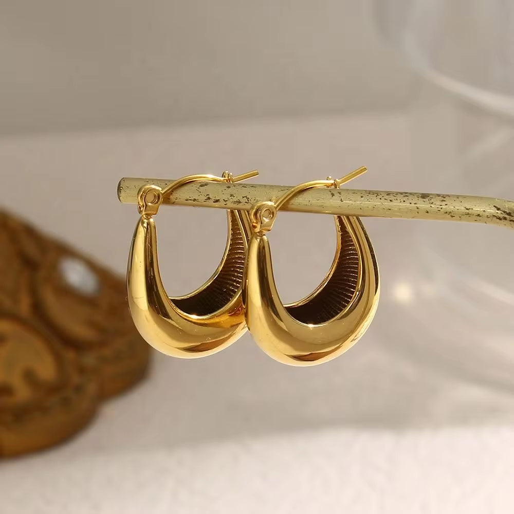 Minimalist Basic Stainless Steel 18K Gold Plated Boat Shape Hoop Earrings Women'S Tarnish Free Hypoallergenic Gold Jewelry My Store