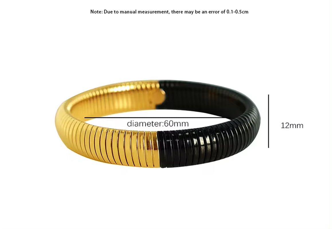 JEWELRY SZ12 Fashion Wide Face Colorblock Bangles Stretchy Snake Bone Hip Hop Style Bangles My Store