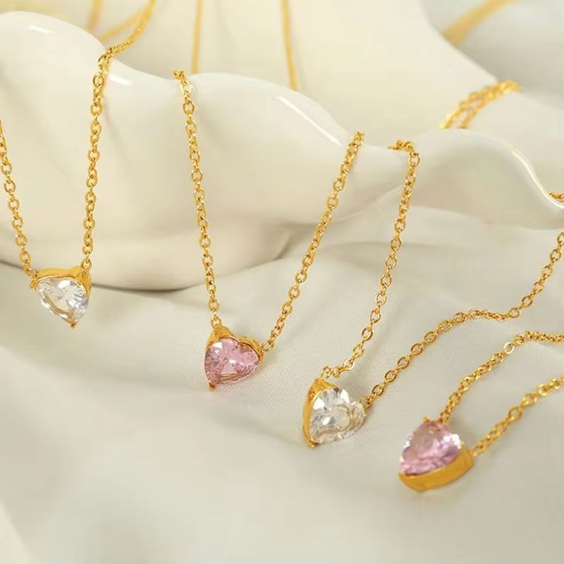 JEWELRY XL90 Fashion Zirconia Peach Heart Heart Pendant Necklace Collar Chain Micro Zirconia Necklace My Store