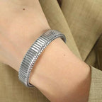 JEWELRY SZ16 Hight Quality Vertical Stripe Circle Stacking Bracelet Wide Bracelet Stainless Steel Bangle for Women My Store