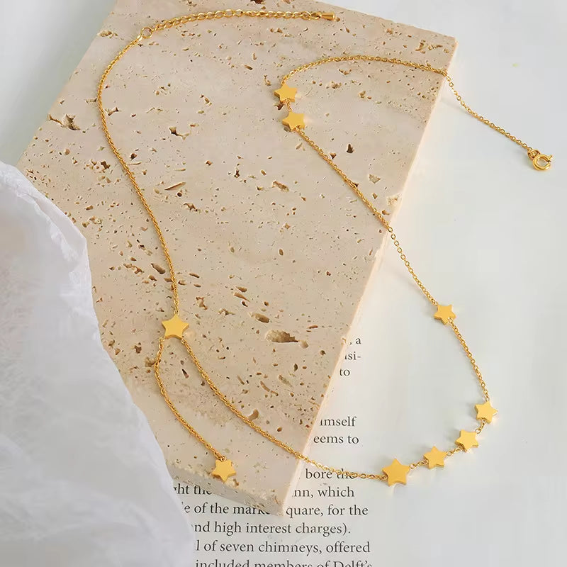 Hot Sale Classic Stainless Steel Beaded Five Pointed Star Necklace Multi Star Necklace for Women Girl My Store