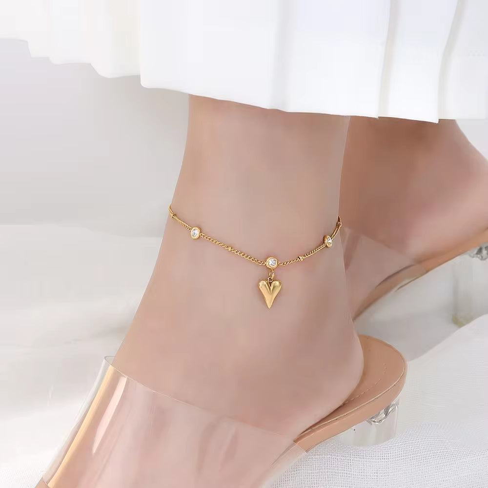 Wholesale New Zircon Three-Dimensional Love Heart Pendant 18K Gold Plated Ankle Chain Foot Jewelry Anklets My Store