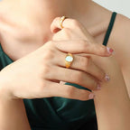 Natural Gemstone Stainless Steel Women White Sea Shell Titanium Steel Gold Plated Non Tarnish Rings My Store