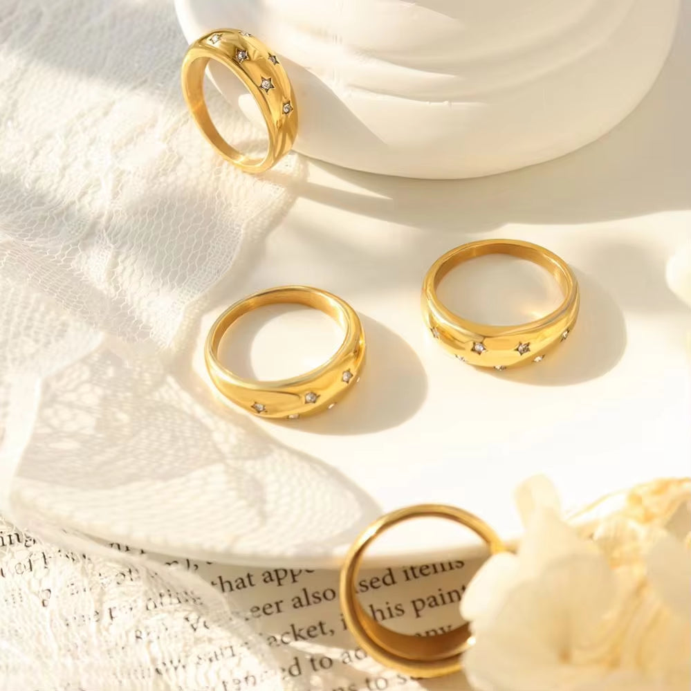 Fashion Gypsophila Star Zircon Stainless Steel 18K Gold Jewelry Rings My Store