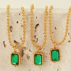 JEWELRY XL99 French Geometric Inlaid Glass Stone Necklace Peplum Quadrilateral Gold Pendant Necklace 18K Gold My Store