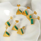 JEWELRY EH159 Pretty Design Hong Kong Style Earrings Simple Green Striped Acrylic Triangle Earrings My Store