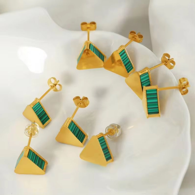 JEWELRY EH159 Pretty Design Hong Kong Style Earrings Simple Green Striped Acrylic Triangle Earrings My Store