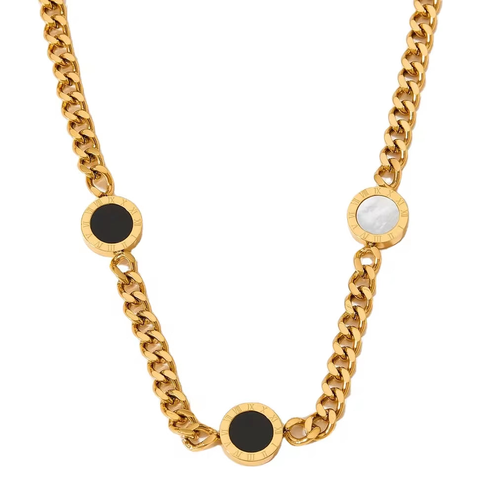 Shell Black White Cuban Chain Necklace Fashion Stainless Steel Jewelry for Women My Store