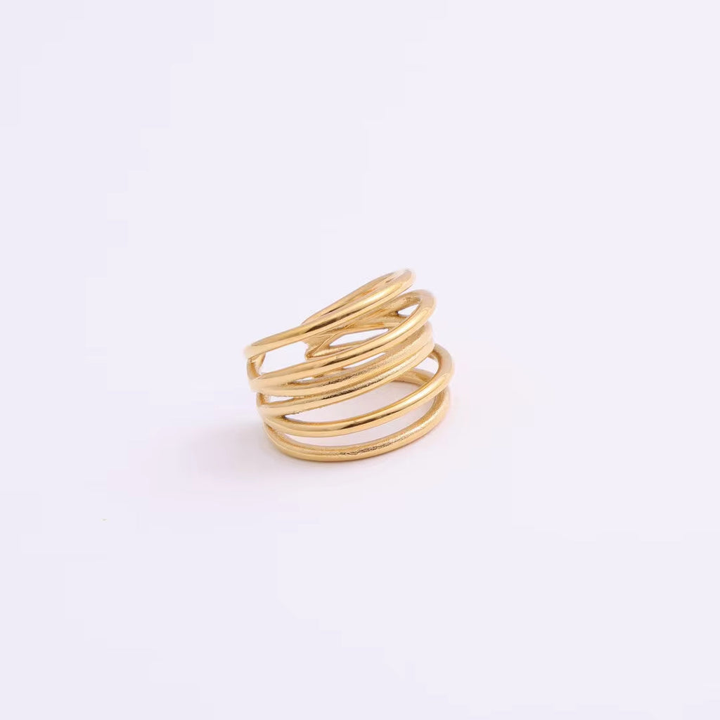 Hot Sale Women Fashion Minimalist Design High Quality Jewelry 18K Gold Plated Stainless Steel Stacking Multi Layers Ring My Store
