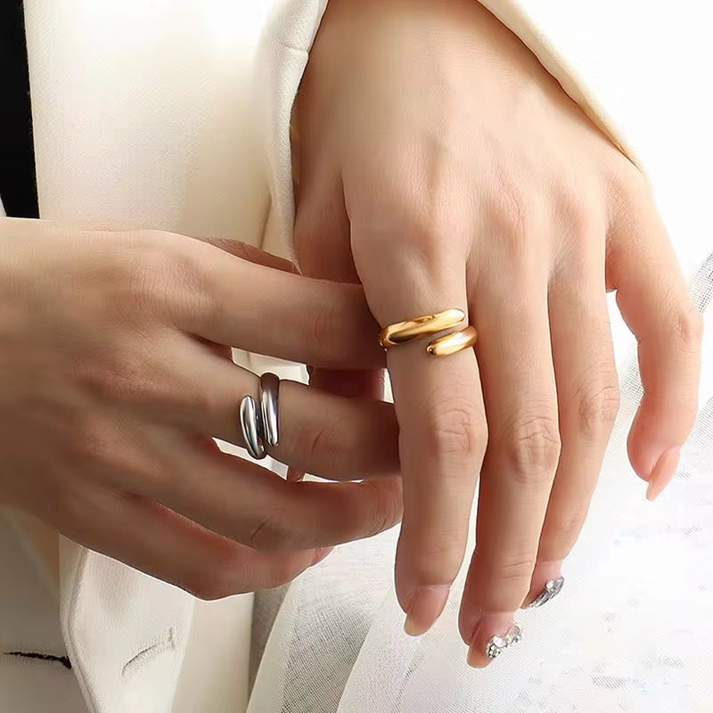 Personalized 18K Gold Plated Open Stainless Steel Waterproof Jewelry Double Open Rings for Women My Store