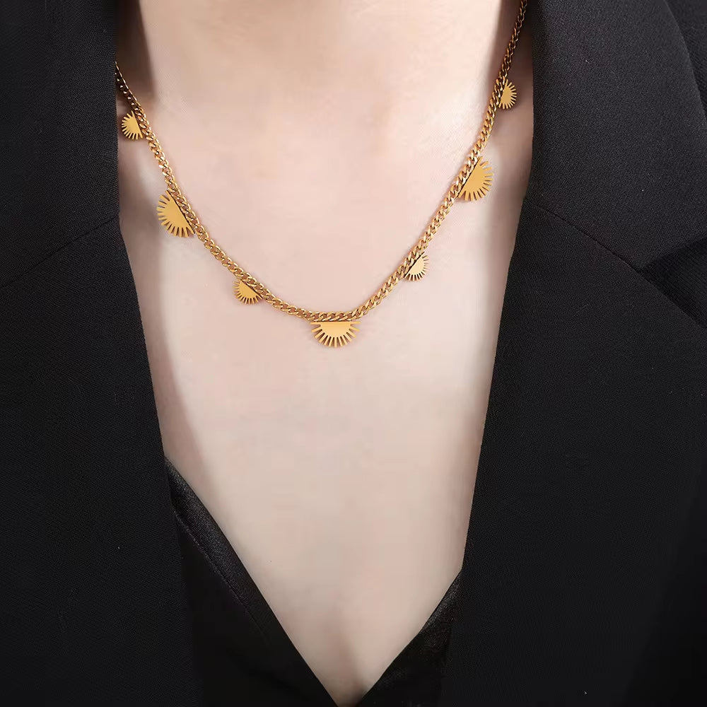 Stainless Steel Gold Plated Charm Necklace Sunrise Sun Cuban Chain Necklace Jewelry for Women My Store