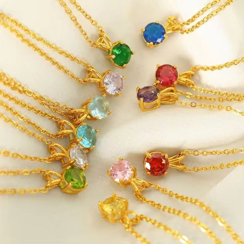 JEWELRY XL68 French Style Collarbone Chain Natural Gemstone Pendant Collarbone Necklace Stainless Steel Necklace My Store