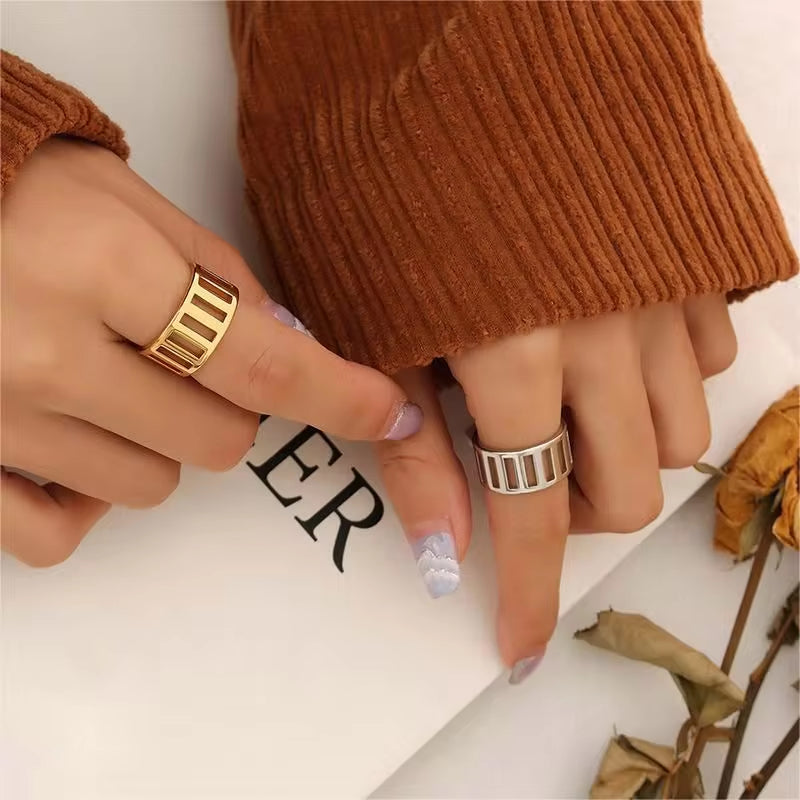 18K PVD Gold Plated Stainless Steel Jewelry Hollow Adjustable Opening Rings My Store