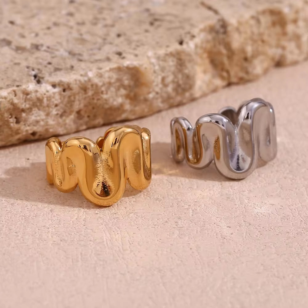 2024 Jewelry Water Wave Signet Ring Gold Plated Jewelry Stainless Steel Statement Rings My Store