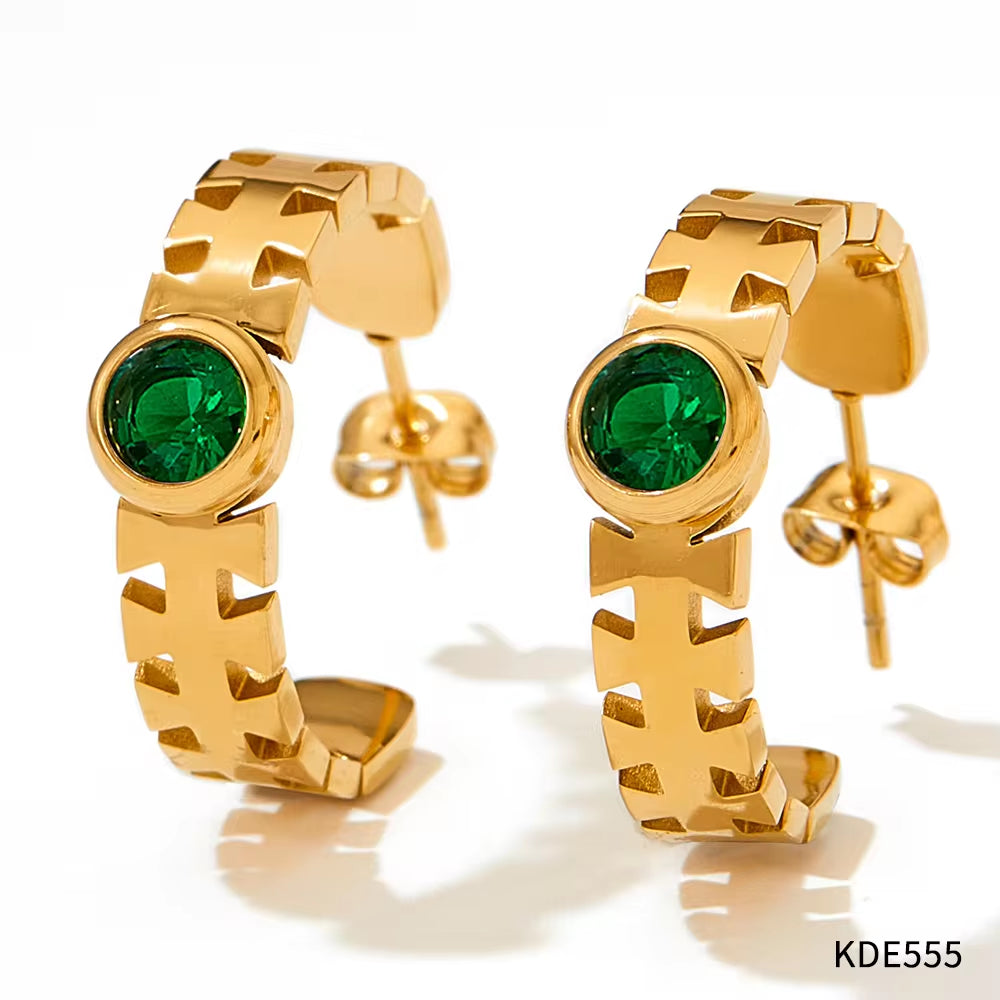 Wholesale Tarnish Free Jewelry 18K Gold Plated Stainless Steel Hook Earrings Colorful Cz Crystal Hoop Earrings for Women My Store