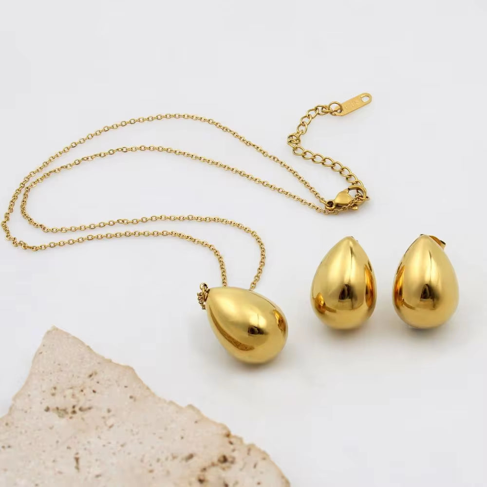 Polished 18K Golden Hollow Water Drop Stainless Steel Jewelry Set Elegant Women'S Fashion Jewelry Waterproof My Store