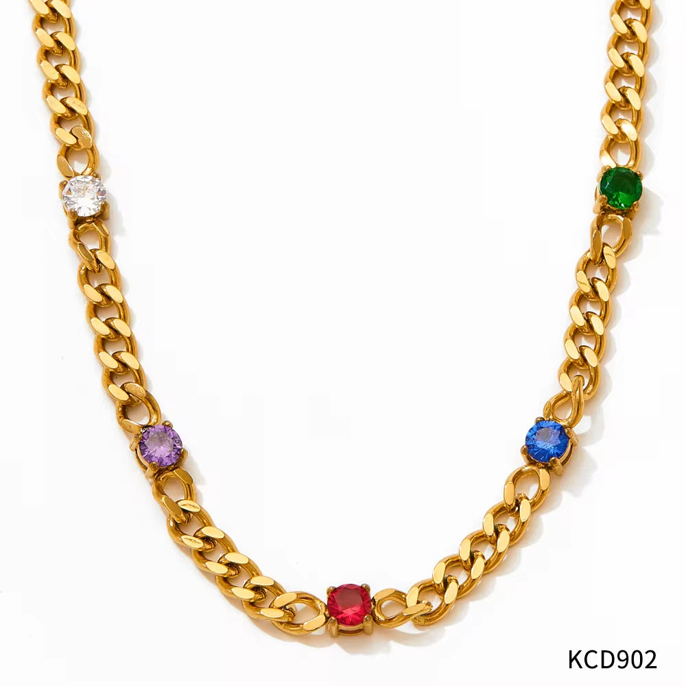 Exquisite Cubic Zirconia Stainless Steel Rainbow Cz Necklace Bracelet for Women Waterproof Fashion Jewelry Set My Store