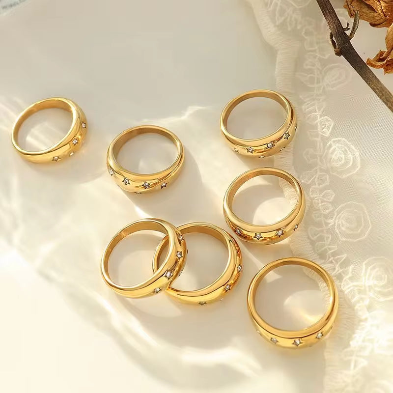 Fashion Gypsophila Star Zircon Stainless Steel 18K Gold Jewelry Rings My Store