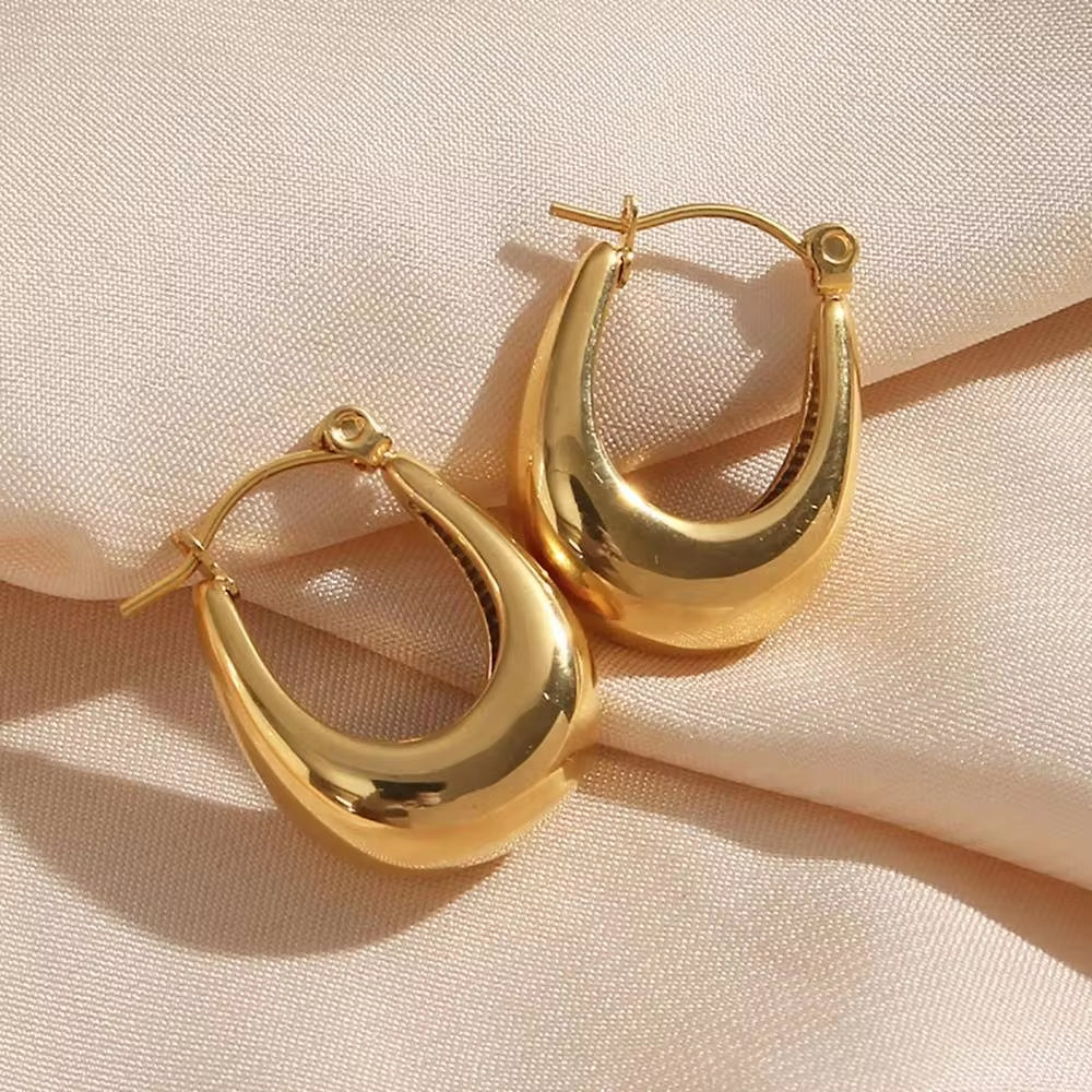 Minimalist Basic Stainless Steel 18K Gold Plated Boat Shape Hoop Earrings Women'S Tarnish Free Hypoallergenic Gold Jewelry My Store
