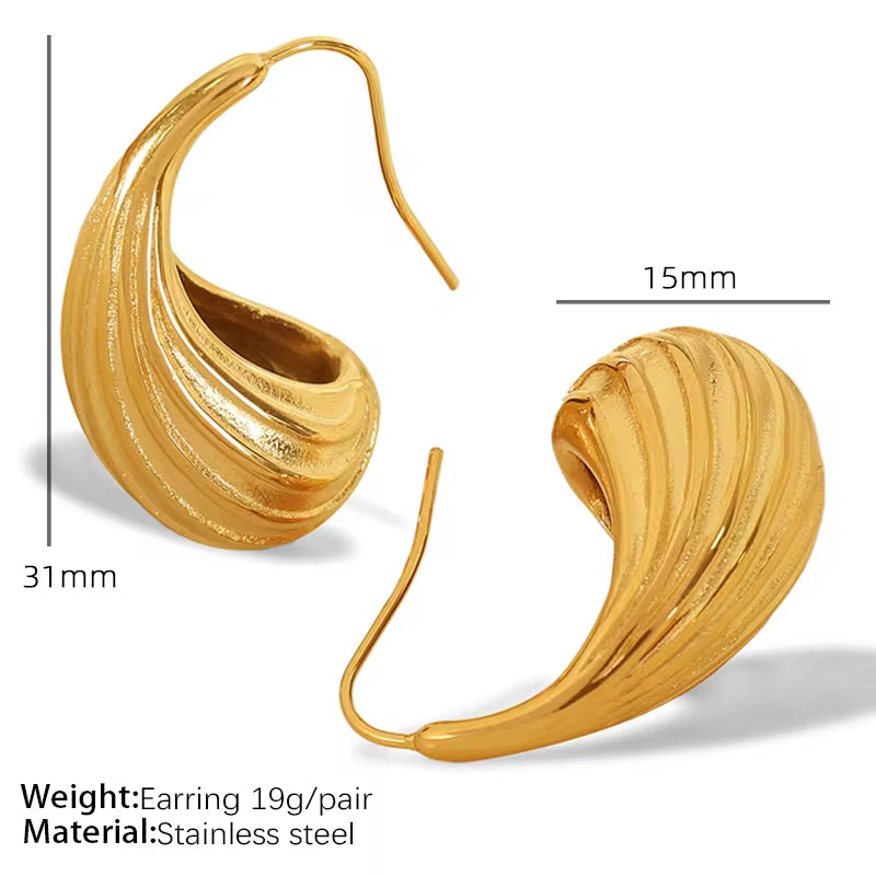 JEWELRY EH168-JZ15 French Vintage 18K Gold Plated Geometric Stripe Hollow Earrings Ring Openings Fashion Jewellery Set My Store