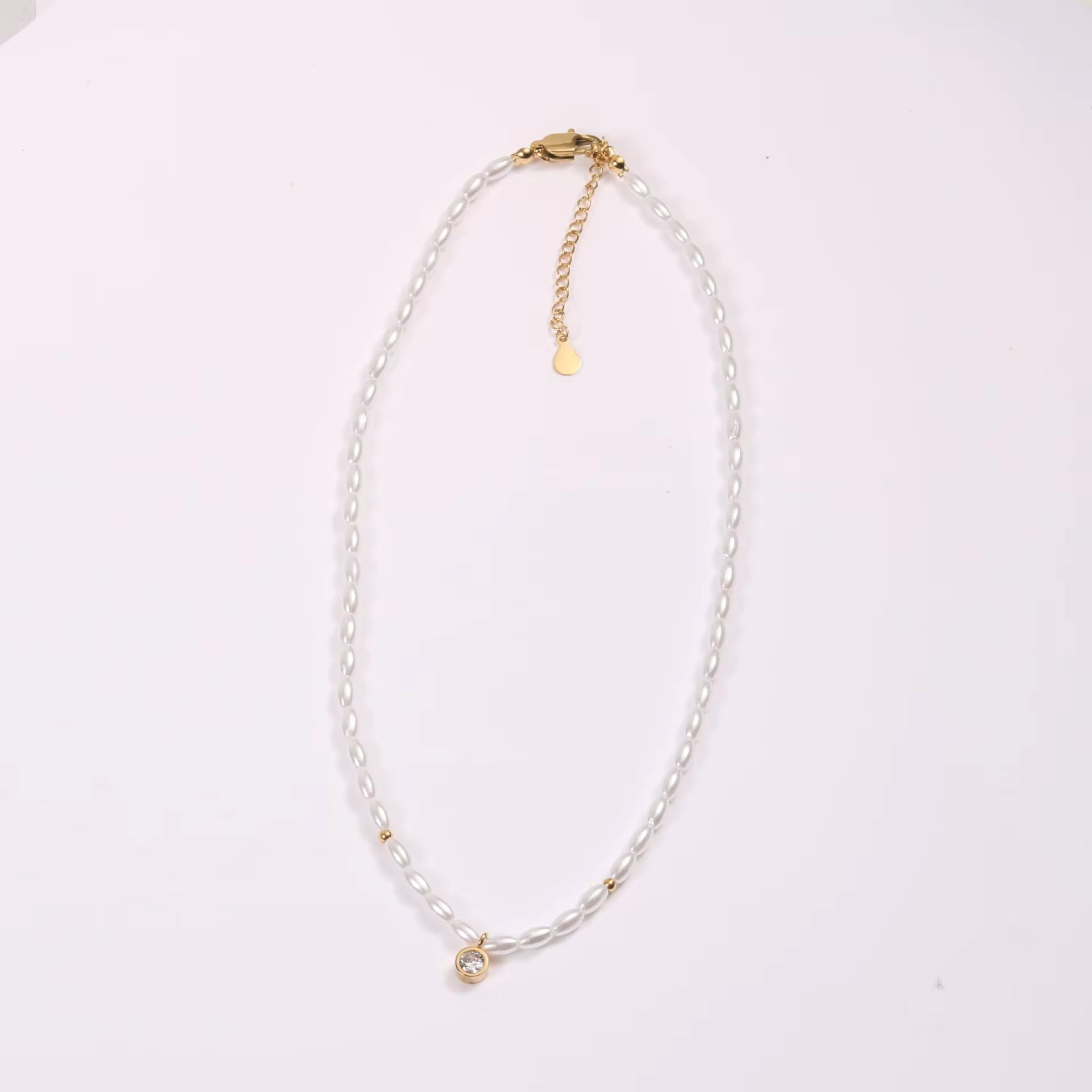 Waterproof Stainless Steel Seed Bead Choker Necklace Fashion Baroque Freshwater Pearl round Zircon Pendant Necklaces My Store