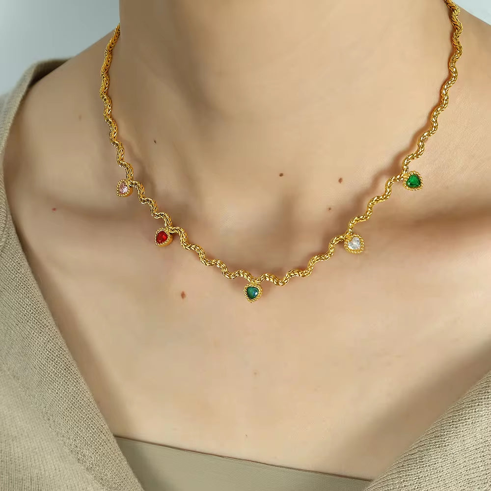 JEWELRY XL48-51 Fashion Wave Tassel Flower Necklace Colorful Zirconia Collarbone Necklace for Women My Store