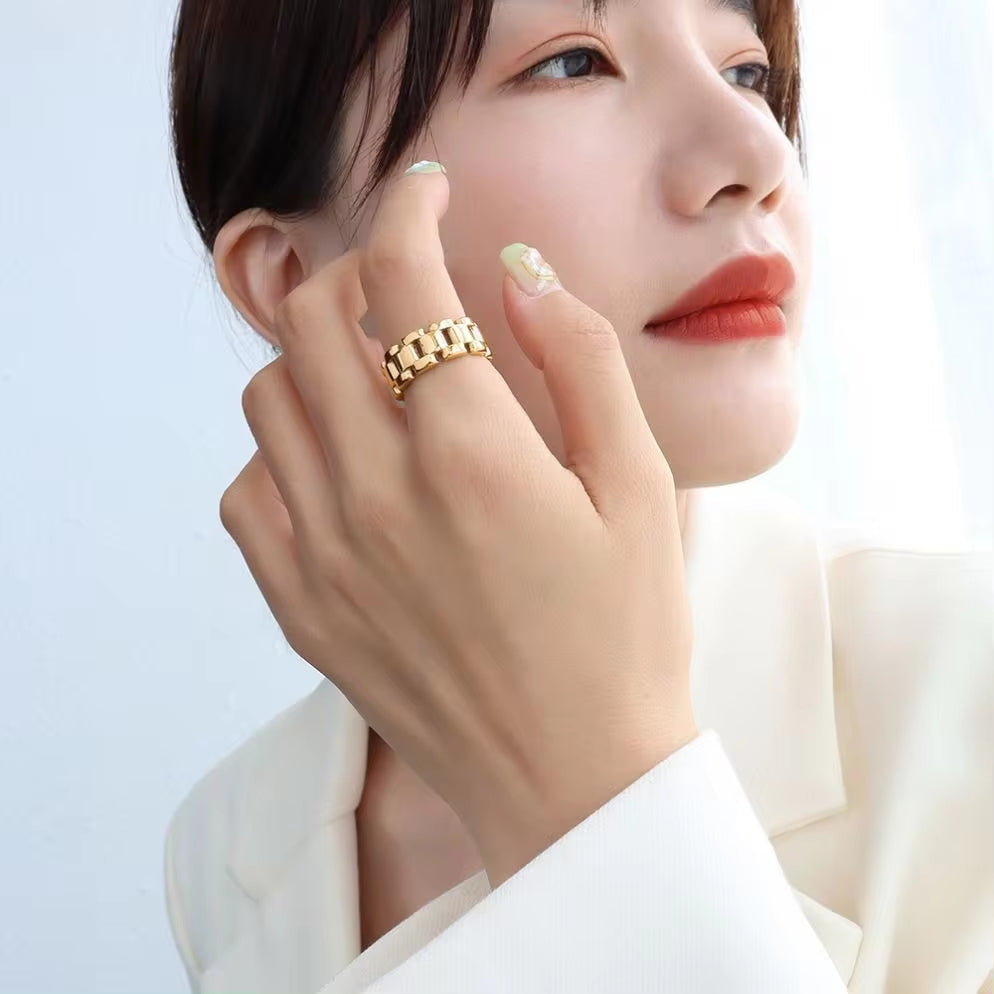 Tongling Stainless Steel High Texture Watch Chain Ring 18K Gold Ladies Index Finger Rings Titanium Jewelry My Store