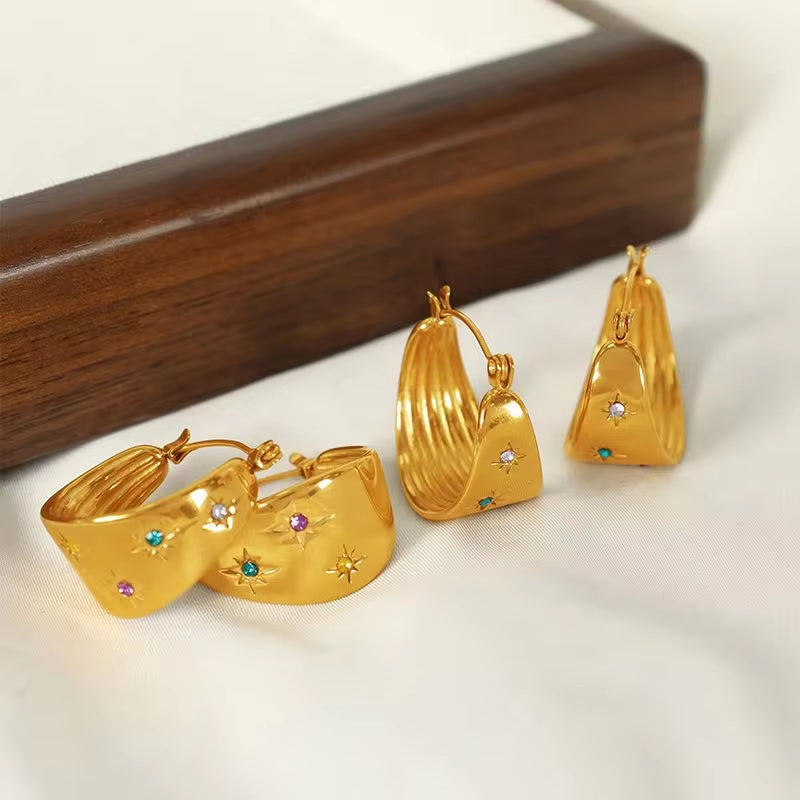 JEWELRY EH182 Premium Feeling Women'S Wide Piece Earrings 18K Gold Stainless Steel with Zirconia Octopus Earrings My Store