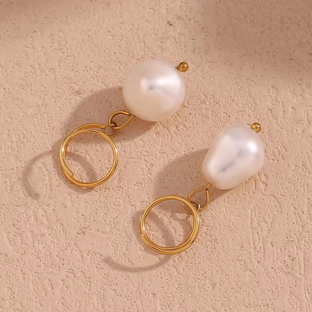 Fresh Water Pearl Drop Earrings Gold Plated Jewelry Winding Stainless Steel Earrings Women Luxury My Store