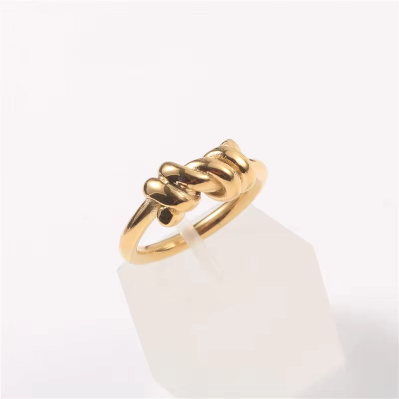 High End 18K Gold Plated Simple Knot Rings Stainless Steel Rings for Women Tarnish Free Jewelry My Store