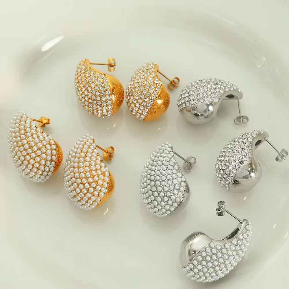 JEWELRY EH200-1 French Gold Large Teardrop Earrings Set Diamond Gum Bead Earrings Exaggerated Earrings My Store