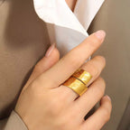 Finger Jewelry 18K Gold Plated Stainless Steel Double Layer Wide Open Ring for Women My Store