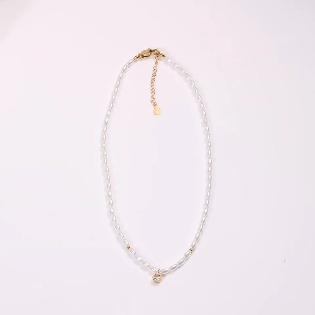 Waterproof Stainless Steel Seed Bead Choker Necklace Fashion Baroque Freshwater Pearl round Zircon Pendant Necklaces My Store