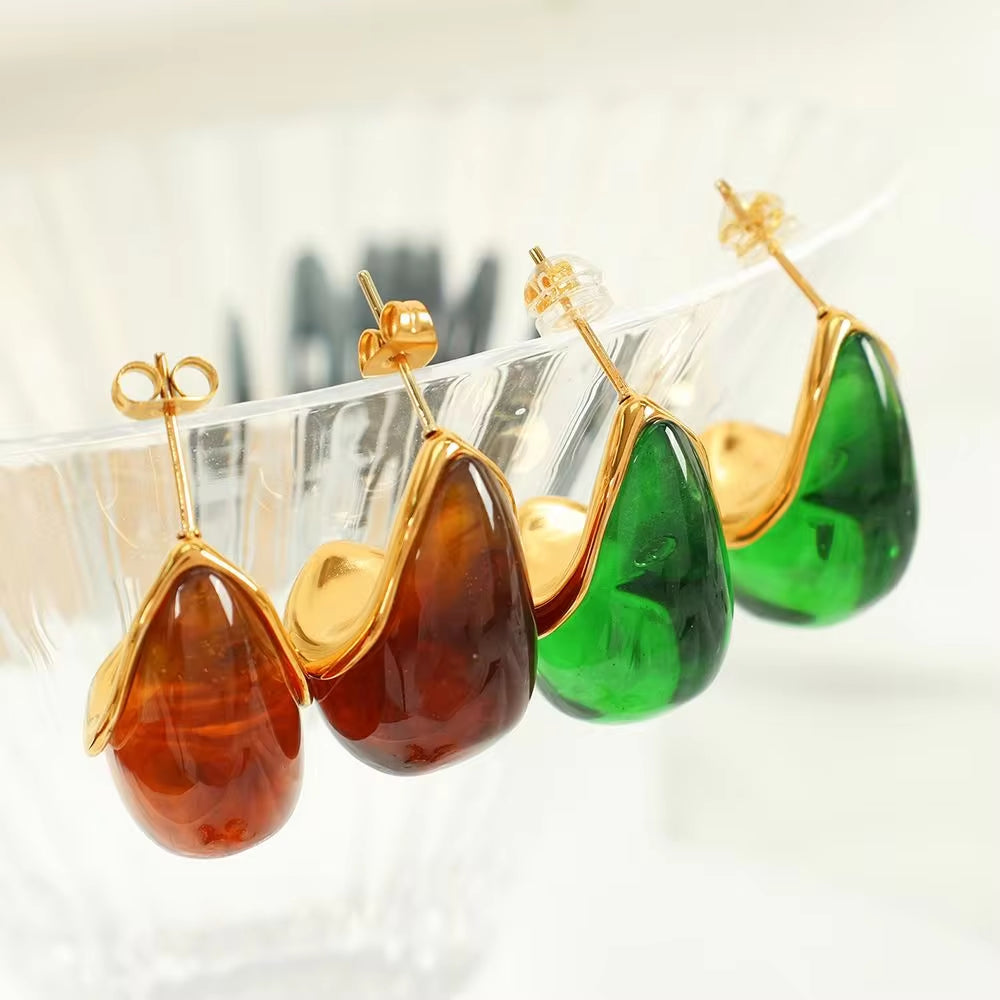 JEWELRY EH297 Pretty Design Vintage Resin Red Brown Dark Purple Colorless Drops 18K Gold Plated Earrings My Store