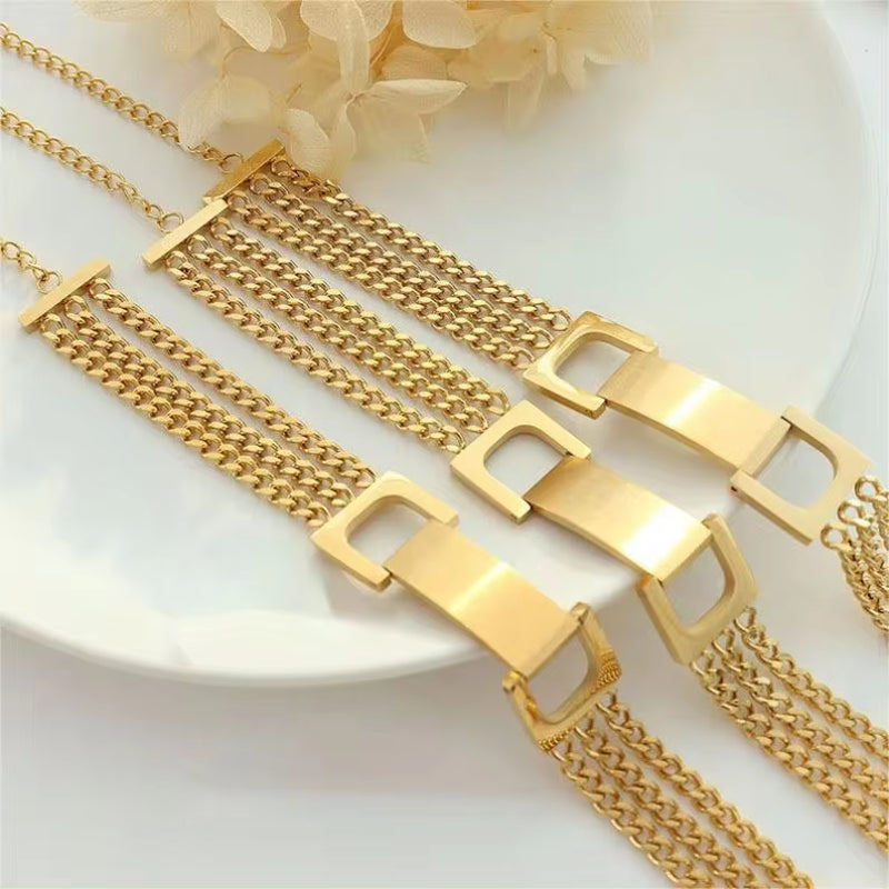 Fashion Bracelet Bangle 18 K Gold Plated Stainless Steel Jewelry Metal Clasp Cuban Bracelet for Girls My Store