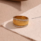 Vintage Hammered Zircon Signet Ring PVD Gold Plated Jewelry Stainless Steel Statement Jewelry My Store