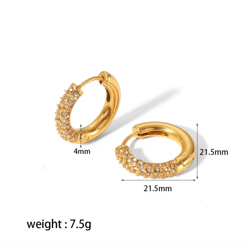 Non Tarnish 18K Gold Plated Simple Ins Micro Zirconia Pave Stainless Steel Huggie Earrings Trendy Jewelry FJE0139 My Store