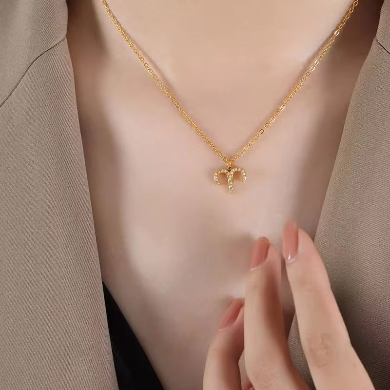 Minimalist Twelve Constellations18K Gold Plated Chain Crystal Charm Zodiac Necklace My Store