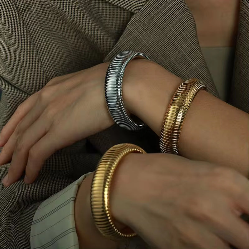 JEWELRY SZ02 New Stretch Circle Bangles Stainless Steel 18K Gold Plated Fashion Bangles My Store