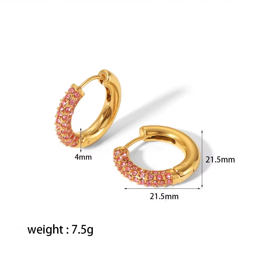 Non Tarnish 18K Gold Plated Simple Ins Micro Zirconia Pave Stainless Steel Huggie Earrings Trendy Jewelry FJE0139 My Store