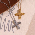 Hammered Cross Necklace 18K Gold Plated Jewelry Waterproof 316L Stainless Steel Titanium Jewelry My Store