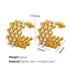 JEWELRY EH246-7 Hollowed Out Small Gold Beads Patchwork Grid-Like Earrings Set with Rubber Beads Rhinestone Earrings My Store